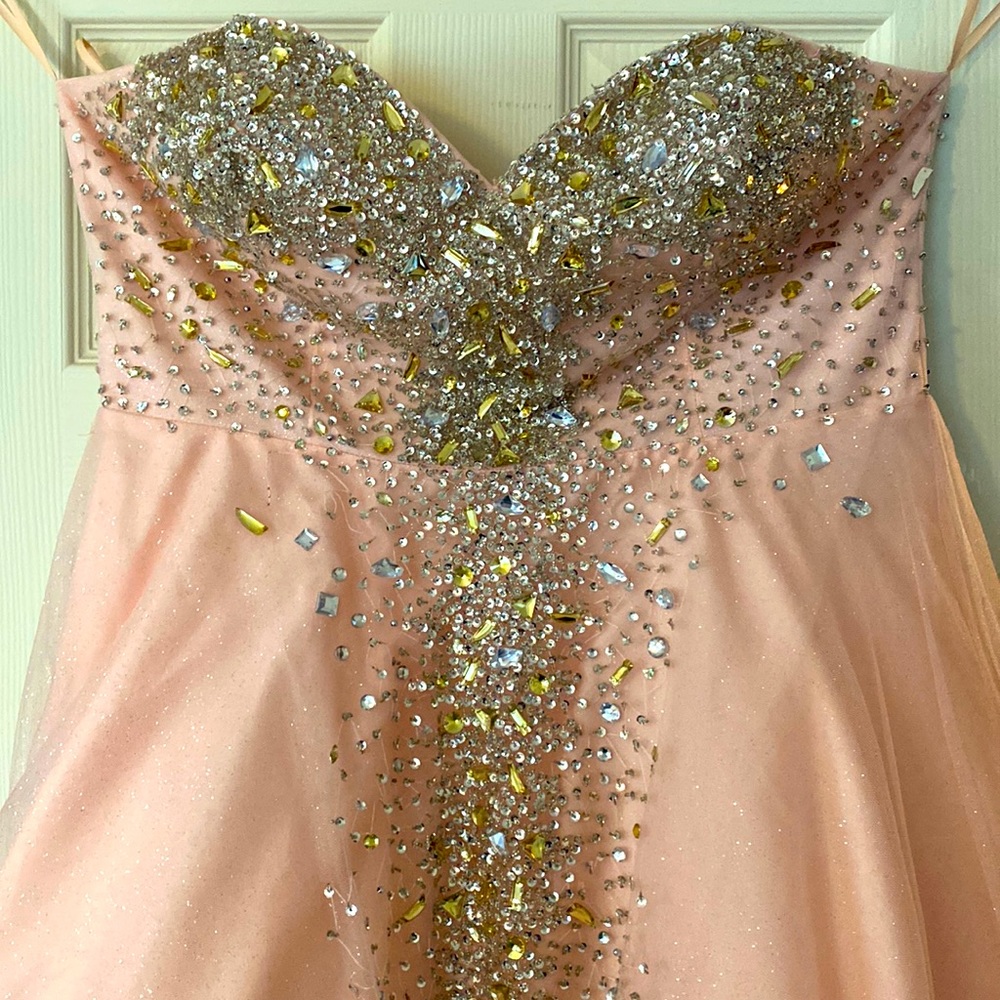 Beautiful Glamour by Terani couture full beaded pink formal dress